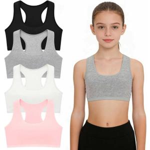 Girls Training Bras, 4-6 Pack Racerback Sports Bra for Teens Age 8-14 Years, Ultra Comfort Soft Everyday Underwear