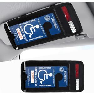 Wuyaoyao Handicap Placard Holder for Car Visor, Clear Disabled Parking Permit Sign Protector for Auto Sun Visor, Disability Parking Placard Clip with Pen Holder, Note Paper Card Slot, Elastic Strap