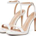 Elisabet Tang Women’s Stilettos Heeled Sandals Open Square Toe Heels,4.3 Inch Open Toe Strappy Sexy High Heels Ankle Strap Buckle Heels for Party Wedding Dress Daily Wear Shoes