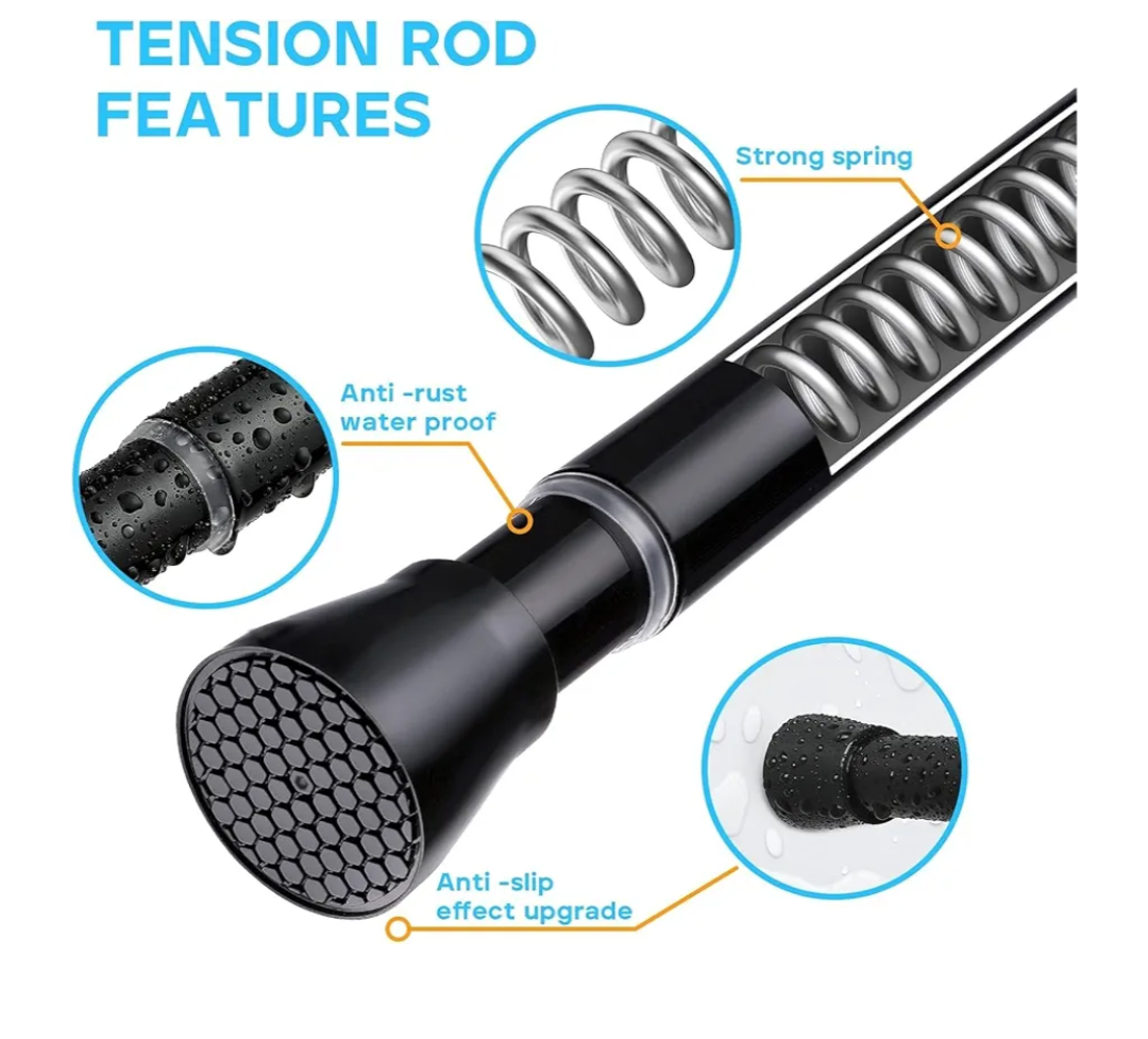 Black Tension Curtain Rod 30 to 64 Inch,Adjustable Curtain Rod,Shower Tension Curtain Rod No Drilling,7/8" Spring Curtain Rods for Windows Closet Doorway Door