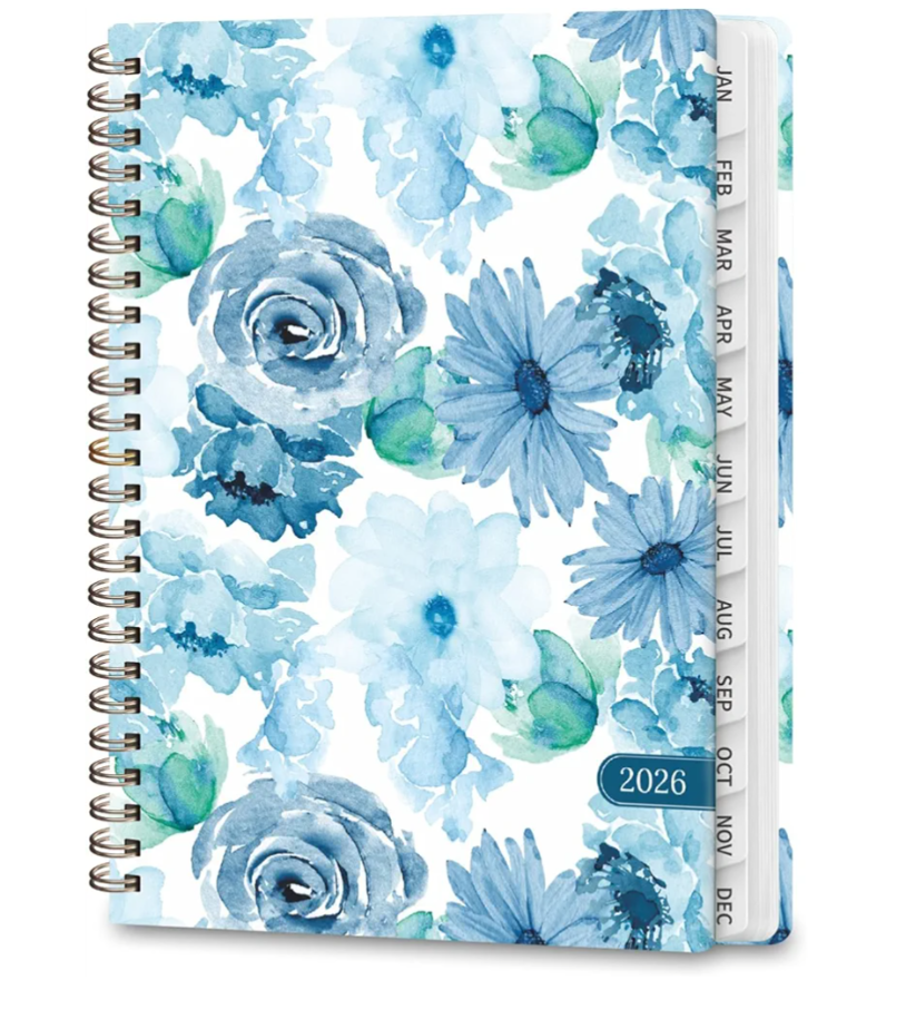 2026 Planner, Weekly and Monthly Calendar Academic Planners, Jan 2026 - Dec 2026, Planning Agenda Notebook for Office School Supplies, Blue Blooms Pack of 2