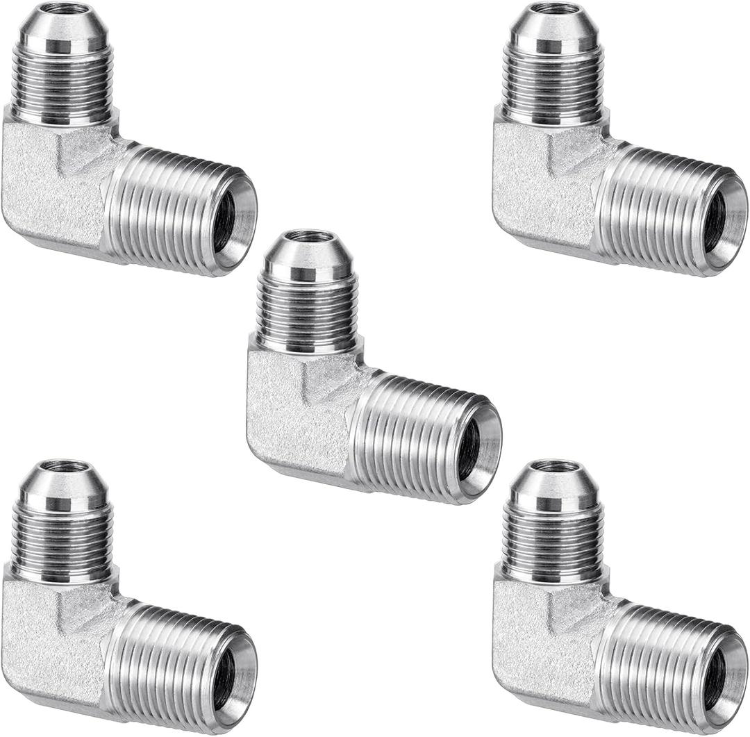 5 Pack 90 Degree Elbow Hydraulic Adapter Fittings: 1/2" JIC Male x 1/2" NPT Male, with Protection Cover Hydraulic Hose Crimp Connectors