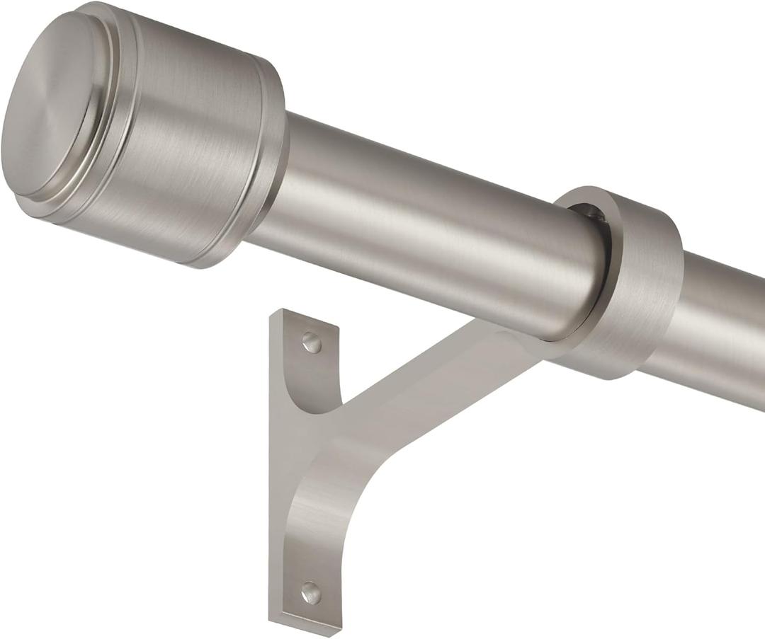 Brushed Nickel Curtain Rods for Windows 16 to 28 Inch, 1 Inch Diameter Blackout Curtain Rod with Aluminum Cylinder Finials and Full Surround Brackets, Drapery Rod for Wall and Ceiling Mount
