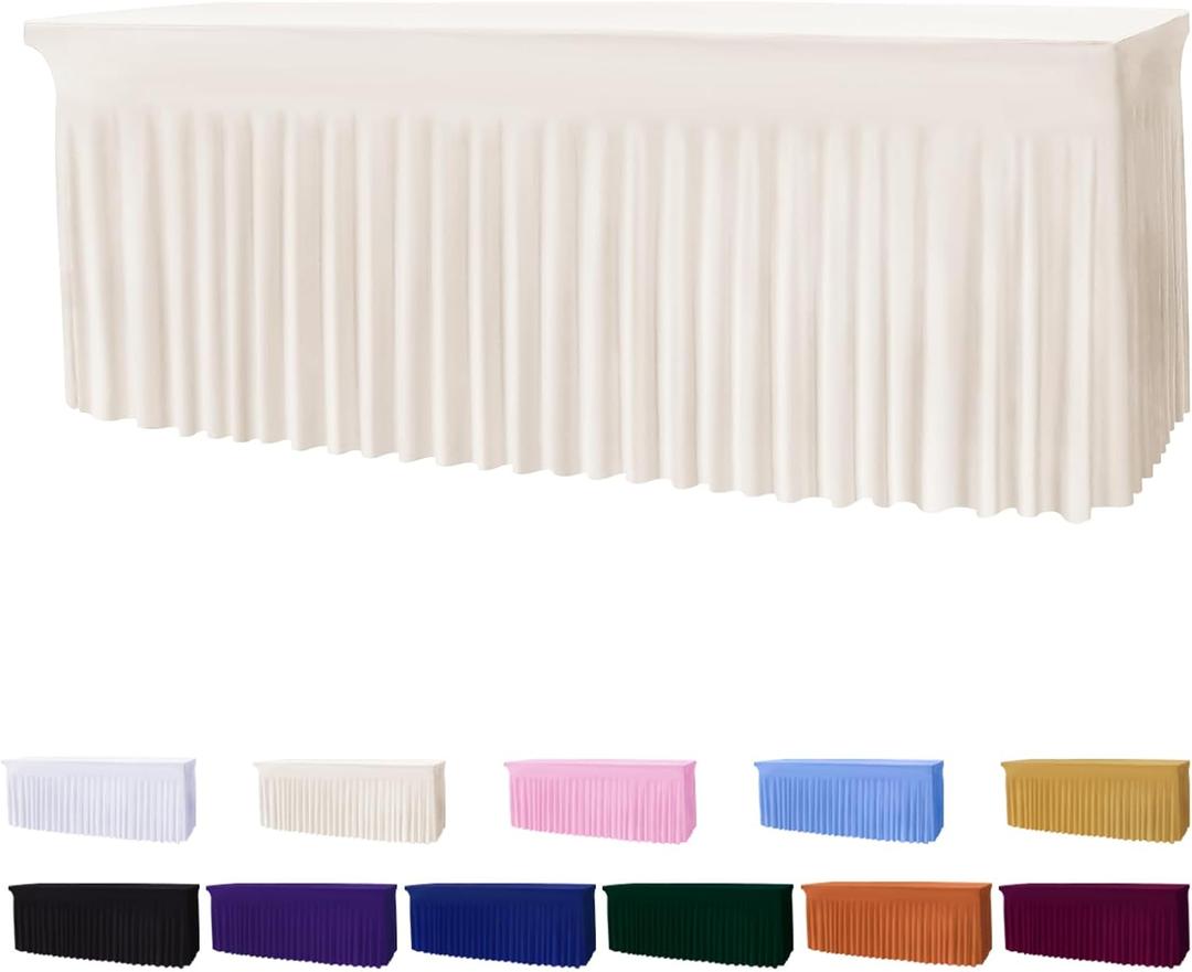 Table Skirts for 6ft Rectangle Tables - 1PCS Beige Table Covers for 6 Foot Tables, Wrinkle Resistant Ruffles Elastic Table Cloths and Table Skirt for Banquets/Weddings/Parties/Birthday (72" x 30" (Rectangular))