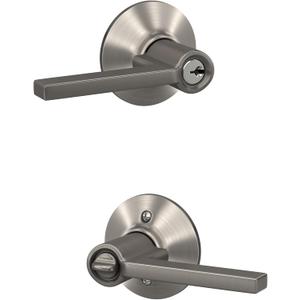 Schlage F51A LAT 619 Latitude Door Lever, Keyed Entry Lock, Satin Nickel