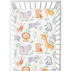 CaTaKu Baby Crib Sheets Safari Animals Leaves Mini Crib Sheets Fitted for Girls Boys,Neutral Soft Toddler Mattress Bed Sheets for Crib,28"x 52"