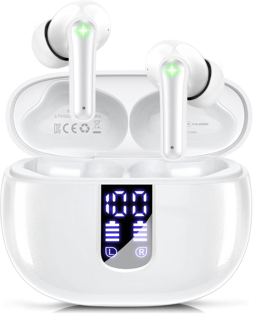 Ear Buds Wireless Earbuds - Bluetooth 5.3 Headphones (48H Playback) Built in Mic with LED Display Charging Case, IP7 Waterproof Earphone for iPhone Andriod Phones Laptop Sports Workout