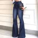 KDF High Waisted Flare Jeans for Women Bell Bottom Jeans with Belt for Women Stretch Wide Leg Jeans (Size 6)