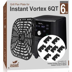 Original Instant Vortex Air Fryer Grill Pan Replacement Tray 6 Quart - Grill Plate Crisper Plate for Instant Vortex 6 Qt/Gourmia GAF735 6 QT Accessories Mesh Cooking Rack NonStick + 8Pcs Bumpers Feet