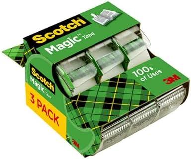 Scotch Magic Tape, Invisible, Holiday Supplies and Gift Wrap Tape, 3 Rolls with Dispensers, Great for Christmas Crafts Pack of 3