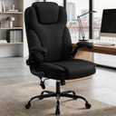 Ergonomic Office Chair, PU Leather High Back Executive Chair with Adjustable Inflatable Lumbar Support and Padded Flip-Up Arms, Recline Swivel Task Computer Chair for Home Office, Black