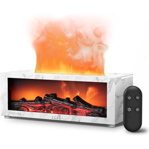 Fireplace Flame Air Diffuser Humidifier,7 Colors Aromatherapy Essential Oil Diffuser, Ultrasonic with Timer for Home, Bedroom, Office, Yoga (White Marble)