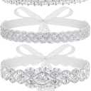 Sintege 3 Pcs Wedding Dress Belts Rhinestone Bridal Sash Belts Crystal Ribbon Sash for Women Bridal Bridesmaid (White)