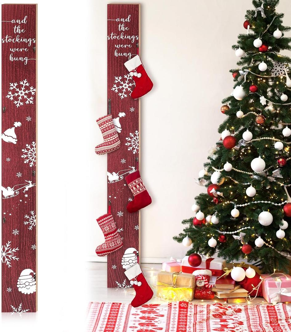 70 Inch Freestanding Christmas Stocking Holder with 5 Hooks Vertical Collapsible Holder Stand The Stocking were Hung Wood Sign for No Fireplace Small Homes Xmas Decoration