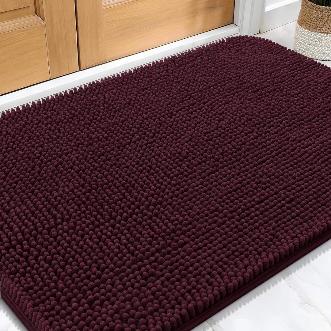 OLANLY Dog Door Mat for Muddy Paws 32x20, Absorbs Moisture and Dirt, Absorbent Non-Slip Washable Doormat, Quick Dry Chenille Mud Mat for Dogs, Entry Indoor Entryway Carpet for Inside Floor, Russet