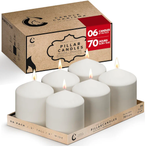 Candle Charisma White Pillar Candles Bulk Pack of 6 – (3x4 Inch) Long-Lasting 70-Hour Burn, Dripless & Smokeless – Perfect for Hassle-Free Decor at Weddings, Fall Table Centerpieces & Special Events