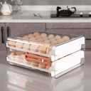 Sooyee 60 Capacity Egg Container for Refrigerator, Household Egg Holder with Time Memory, Transparent 2 Drawers Chicken Egg Storage Container, White