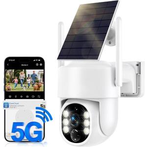 Solar Security Cameras Wireless Outdoor, 5G/2.4GHz WiFi Outdoor Security Camera for Home Security, Solar Powered Security Camera, Human Detection, Color Night Vision 2-Pack
