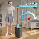 JOYMOOP Mop and Bucket Set, Mops for Floor Cleaning, Wall Mop Cleaner with Long Handle, with 6 Reusable Microfiber Mop Pads - Grey+Cyan Blue