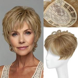 Blonde Hair Topper Wiglets Hairpieces for Thinning Short Hair Toupee for Women Synthetic Hair Topper Instant Volume Fullness