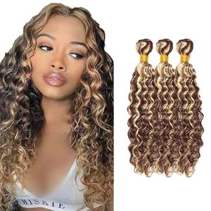 Chocolate Brown Blonde P4/613 Human Hair Bundles 20 22 24 Inch Deep Wave Bundles Human Hair 300g/Pack Unprocessed 11A Brazilian Virgin Hair Weave 3 Bundles for Black Women