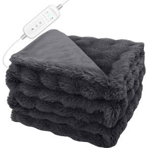 Electric Heated Blanket Throw - 50"x60" Heating Blanket Throw House Warming Gifts New Home, Ultra Soft Warm Flannel Sherpa Fast Heat,8 Heat Level 10 Hours Auto-Off ETL Certified Grey