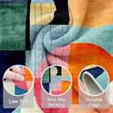 9x12 Colorful Area Rug Modern Abstract Orange Yellow Pink Blue White Beige Black Bedroom Rug Low Pile Thin Large Carpet Living Room Non Slip Dining Room Stain Resistant Office Washable Machine