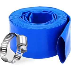 DAVCO 3" x 25 ft Pool Backwash Hose, Heavy Duty Reinforced Blue PVC Lay Flat Water Discharge Pump Hoses For Swimming Drain Pools and Clean Filters,with 1 Clamp