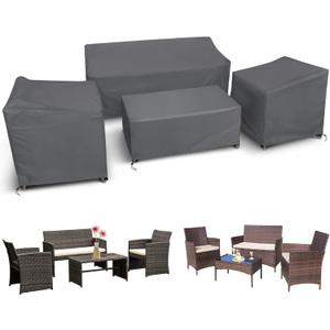 STARTWO Patio Furniture Covers 4 Piece Set, Heavy Duty Waterproof Outdoor Furniture Cover for Rattan Wicker Conversation Set,Grey,Large