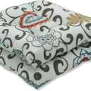 Pillow Perfect Floral Indoor/Outdoor Chairpad with Ties Reversible, Tufted, Weather, and Fade Resistant, 15.5" x 16", Blue/Brown Pom Pom Play 2 Count
