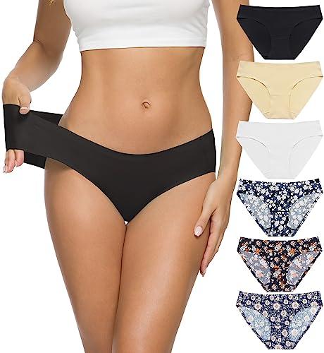 Altheanray Women’s Seamless Hipster Underwear No Show Panties Soft Stretch Bikini Underwears Multi-Pack(AWB3081L-3 flowers), Size XL