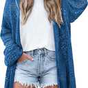 HOTOUCH Lightweight Crochet Cardigan for Women Long Sleeve Open Front Knit Oversized Cardigans Sweaters (Small, Blue)