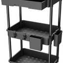3 Tier Rolling Utility Cart with Drawer, REBECAT Utility Cart Made of Multifunctional Storage Organizer Tool for Kitchen, Bathroom, Living Room, Office(Black)