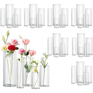 40pcs Glass Vase for Centerpieces, 4,6,7.5,8,10 inch Tall Clear Cylinder Flower Vase Bulk Floating Candle Holder for Wedding Table Home Dcor and Party