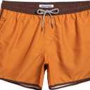 maamgic Mens Boys Short 80s 90s Vintage Swim Trunks with Mesh Lining Quick Dry Swim Suits Board Shorts (Large, Colorblock Ruddy Brown)