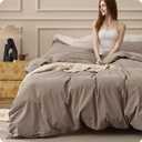 Bedsure 100% Washed Cotton Duvet Cover King Size - Light Brown Minimalist Bedding Set Linen Like - PureWoven Plain Simple & Soft Comforter Cover for All Seasons, 3 Pieces (Light Brown, King, 104"x90")