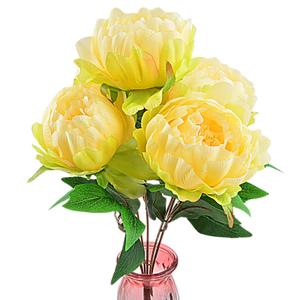 Artificial Peony Silk Flowers Bouquet Home Wedding Decoration (Light Yellow)