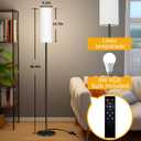 Qaubauyt Smart LED Floor Lamp with APP Control & RGB Colors - Dimmable Standing Lamp for Living Room, Bedroom, Gaming - Remote, Timer, 9W Bulb Included, 67" Modern Tall Lamp (black pole + white shade)