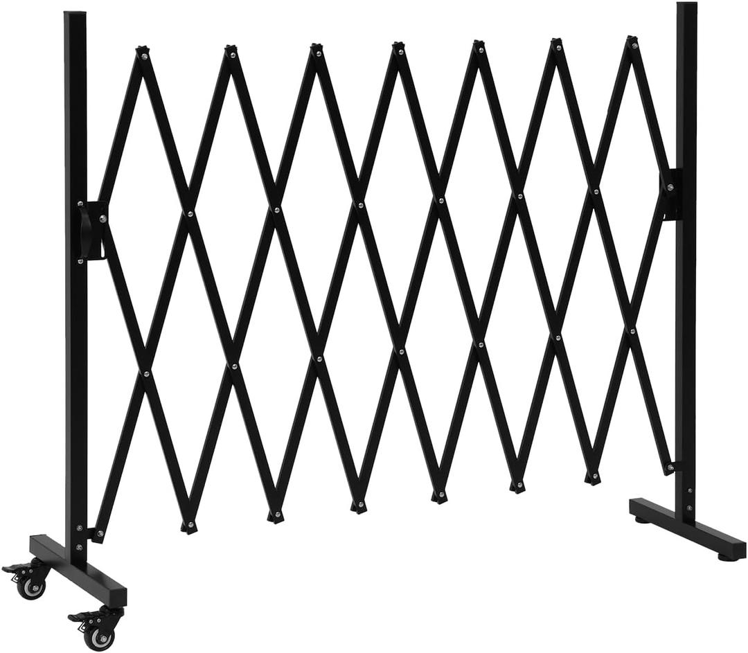 SMONTER Expandable Barricade Gate, 82" Metal Safety Barrier Gate with Casters, Accordion Garden Yard Fence Portable Dog Gates with Latch Indoor Outdoor (82.7"/6.9ft extendable)