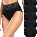 Womens Underwear Cotton Bikini Panties for Women High Waisted Lace Hipster Stretch Briefs for Ladies 5 Pack M