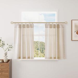 Aersas Short Natural Pinch Pleated Linen Kitchen Curtains 36 Inch Length 2 Panels Set Farmhouse Cafe Light Filtering Small Half Window Drapes for Bathroom Laundry Room RV 26x36