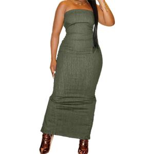Flamingals Sexy Off Shoulder Sleeveless Maxi Dress for Women Zip Back Split Hem Party Long Dress (Green, M)