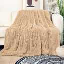 Tuddrom Decorative Extra Soft Faux Fur Blanket Queen Size 80" x 90",Solid Reversible Fuzzy Fluffy Cozy Plush Fleece Comfy Microfiber Fur Blanket for Couch Sofa Bed,Apricot
