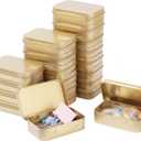 LJY 20-Piece Metal Hinge Tin Box Containers - For Gift Wrapping. Dental Floss Stick - Toothpick Holder and a Sliding-Cover Dental Floss Pick Storage Box (Golden, 20 Pcs 3.7"x2.4"x0.9")