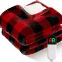 Electric Heated Sherpa Buffalo Plaid Christmas Throw Blanket with 8 Heating Levels & 8 Hours Auto Off, Fast Heating Warm Plush Washable Blanket with Over-Heat Protection, ETL Certification, Red