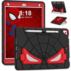 Compatible with Apple iPad 10.2 7th 8th 9th(2019/2020/2021) Tablet CaseLightweight Shockproof Rugged Protective Cover with Kickstand for Kids Children Boys Babies Black Red