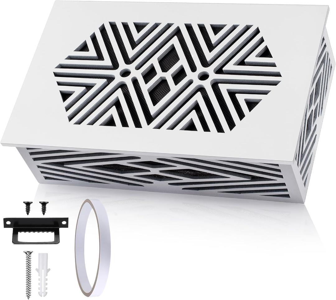 Saillong Doorbell Chime Cover Box Only, Decorative Wood Doorbell Cover for Wall Inside with Geometric Design, Indoor Doorbells Covers with Mounting Hardware, Chime Not Included(White)