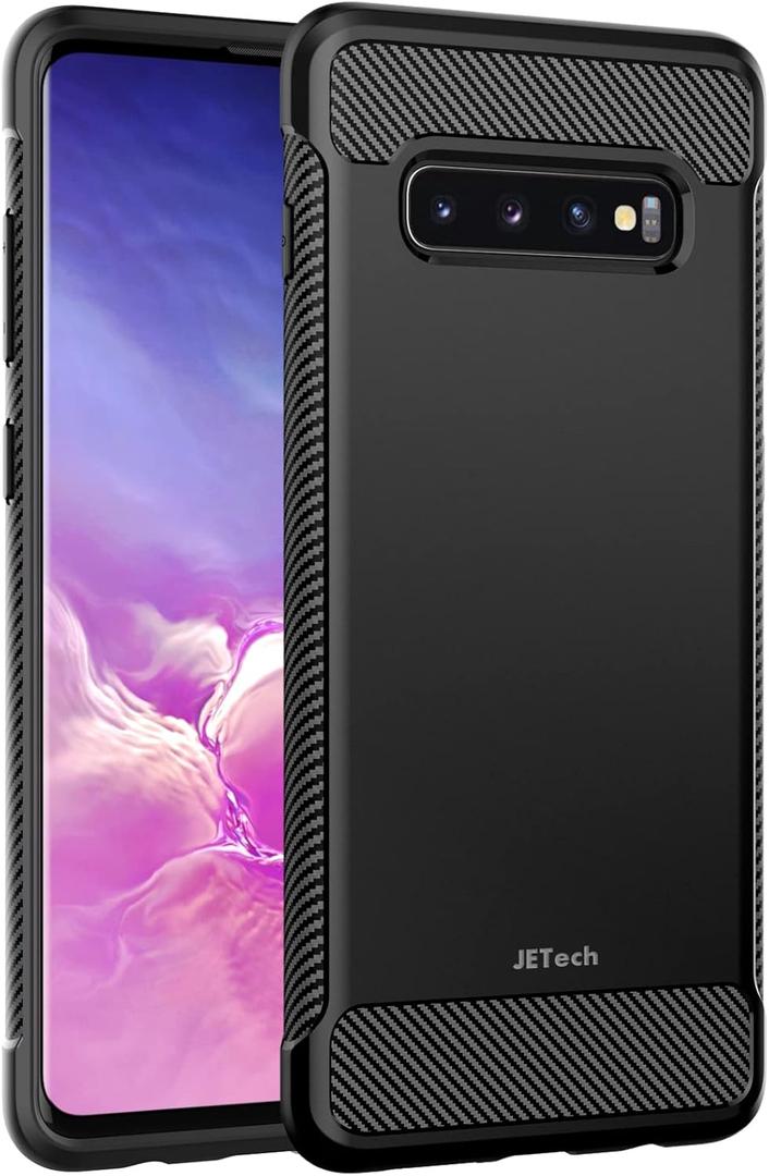 JETech Slim Fit Case for Samsung Galaxy S10 Plus S10+, Thin Phone Cover with Shock-Absorption and Carbon Fiber Design (Black)