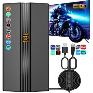 2026 TV Antenna for Smart TV, 2200+ Miles Range, 360 Reception, Indoor/Outdoor Antenna for Local Channels, Supports 4K 1080p HD, 33FT Coax Cable, Easy Installation (Black)