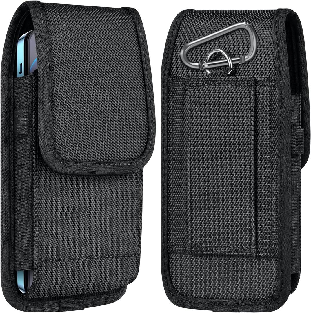 ykooe Cell Phone Pouch Nylon Belt Holster Case Compatible with iPhone 16/15/14/13/12/11 Pro Max & Plus Models, Samsung Galaxy S24/S23/S21 FE, BlackXL